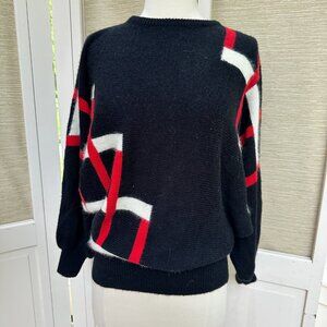 Vintage 80s Black Sweater with Red and White Angel Sleeves Rabbit Hair Size S